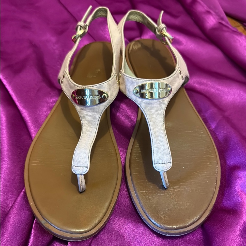 Michael Kors Women's Sandals - Brown and gold leather size 11